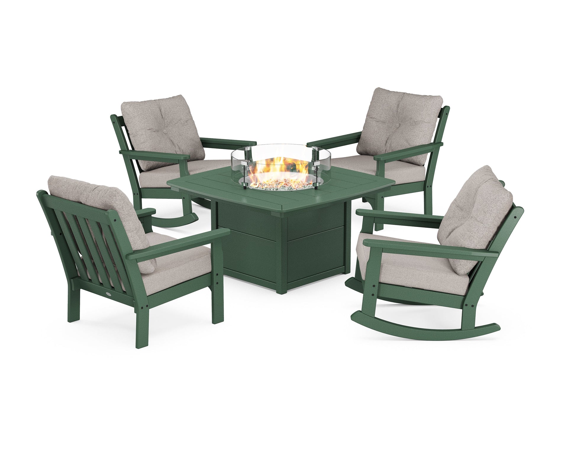 Vineyard 5-Piece Deep Seating Rocking Chair Conversation Set with Fire Pit Table