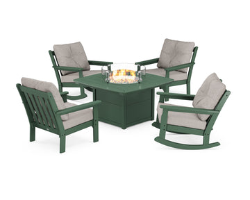 Vineyard 5-Piece Deep Seating Rocking Chair Conversation Set with Fire Pit Table