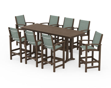 Coastal 9-Piece Farmhouse Bar Set with Trestle Legs