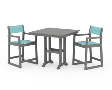 EDGE Sling Arm Chair 3-Piece Farmhouse Counter Set with Trestle Legs