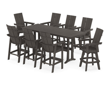 Modern Curveback Adirondack Swivel 9-Piece Farmhouse Bar Set with Trestle Legs