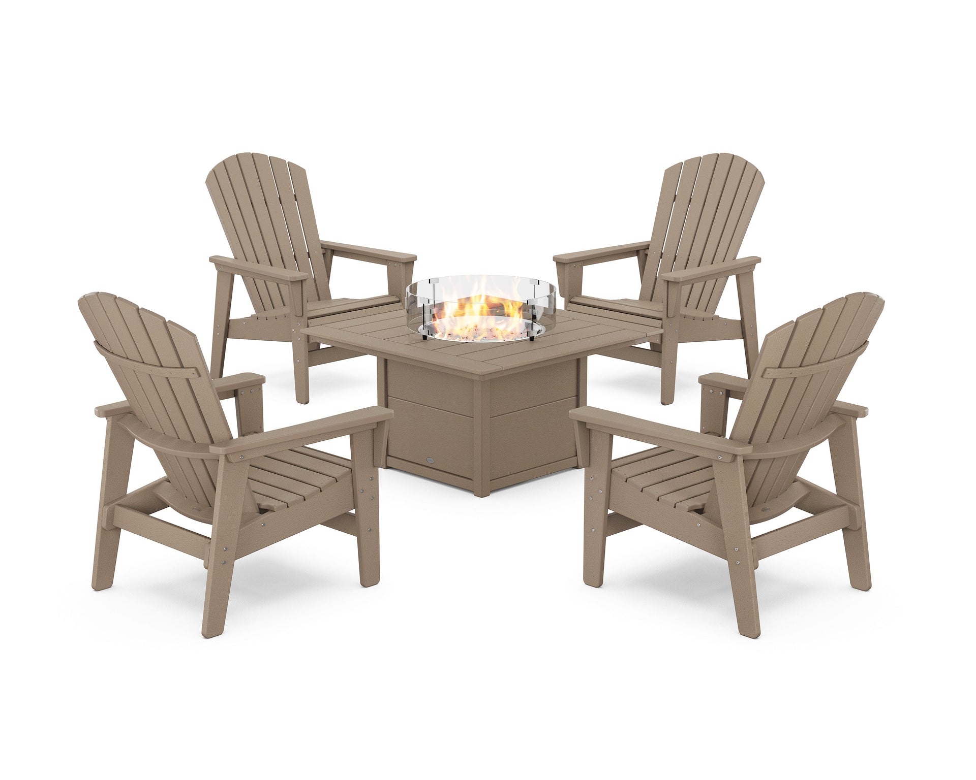 5-Piece Nautical Grand Upright Adirondack Conversation Set with Fire Pit Table