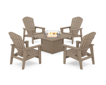 5-Piece Nautical Grand Upright Adirondack Conversation Set with Fire Pit Table
