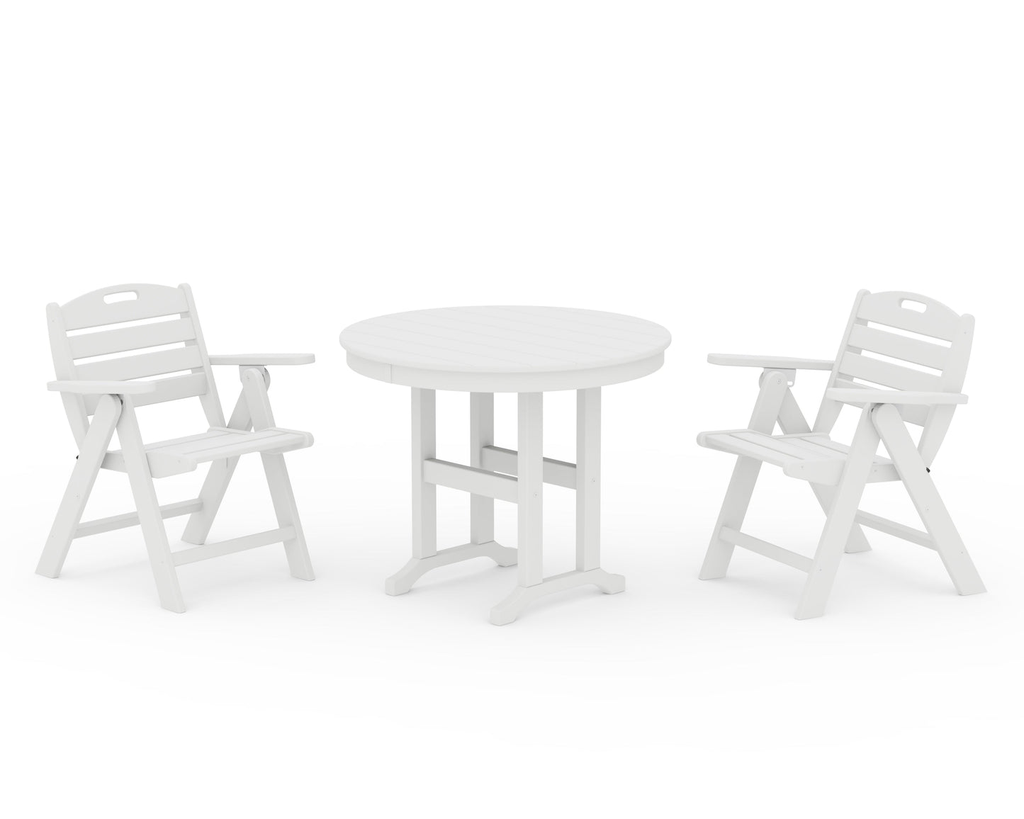 Nautical Folding Lowback Chair 3-Piece Round Dining Set