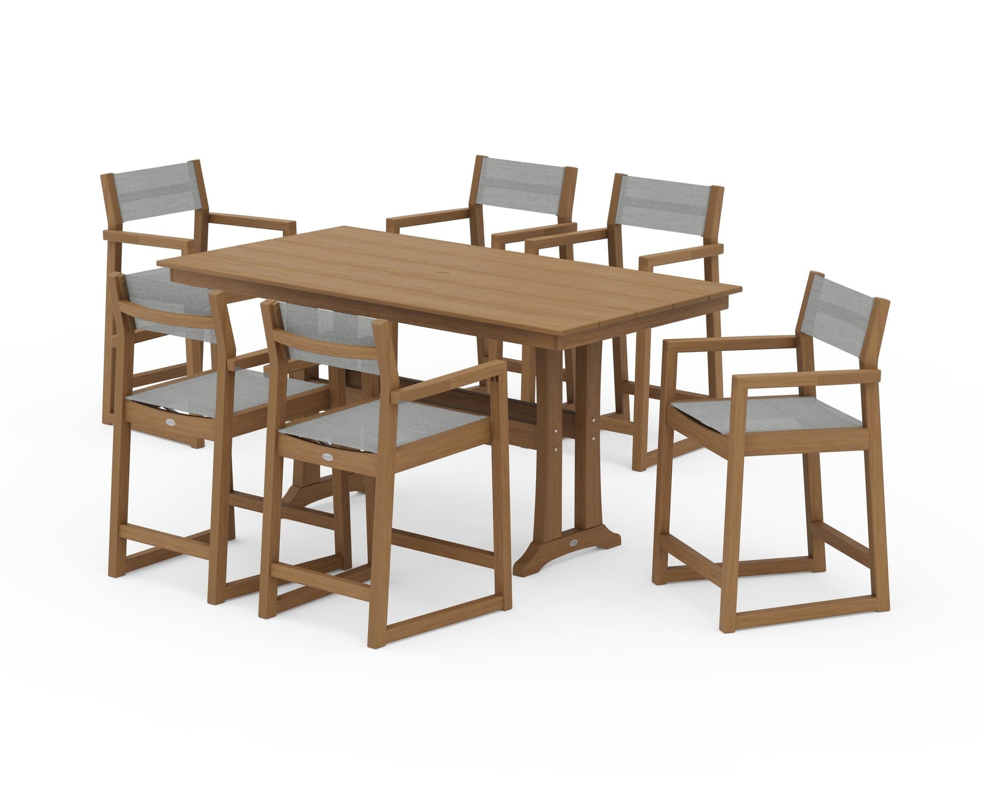 EDGE Sling Arm Chair 7-Piece Farmhouse Counter Set with Trestle Legs