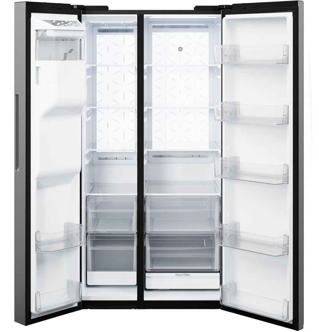 GE® 27.7 Cu. Ft. Side-By-Side Refrigerator with LED Light Walls, Extra Tall Dispenser, and Integrated Handles