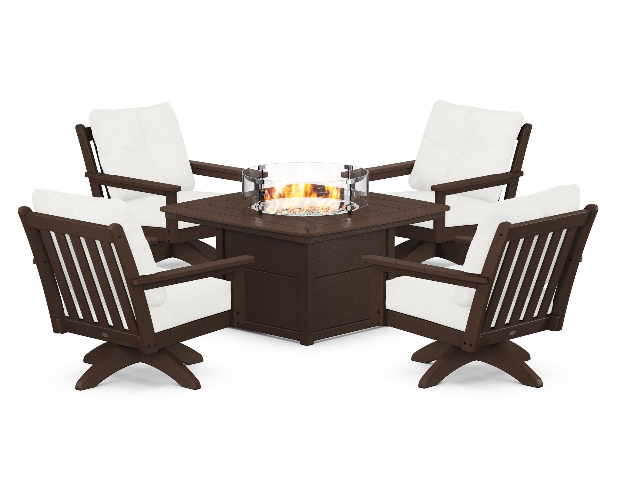 Vineyard 5-Piece Deep Seating Swivel Conversation Set with Fire Pit Table