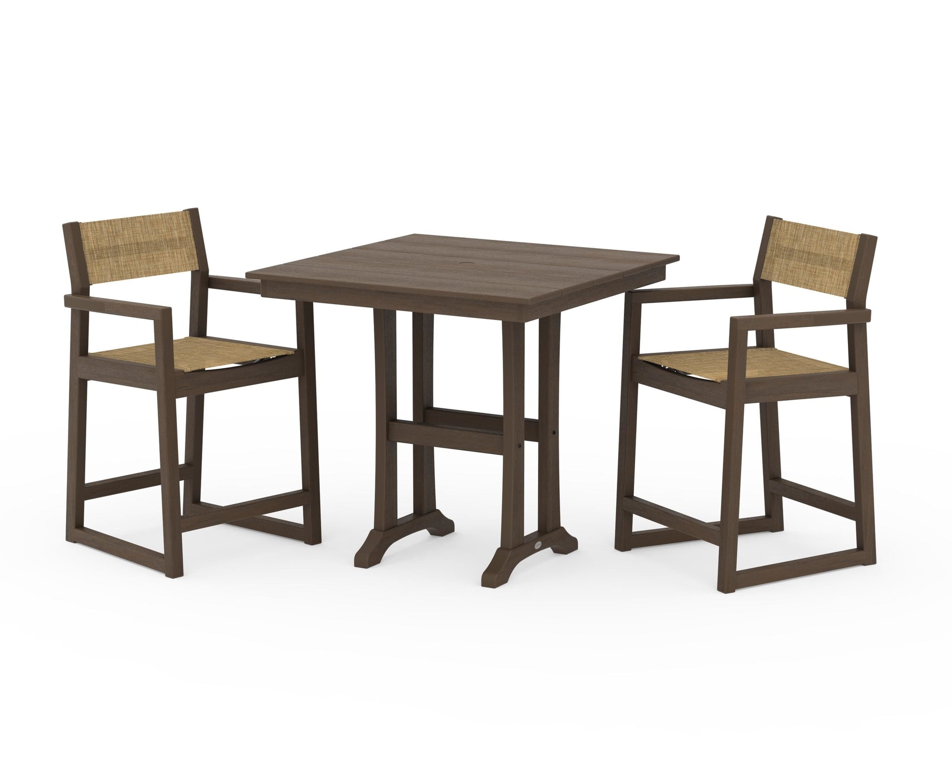 EDGE Sling Arm Chair 3-Piece Farmhouse Counter Set with Trestle Legs