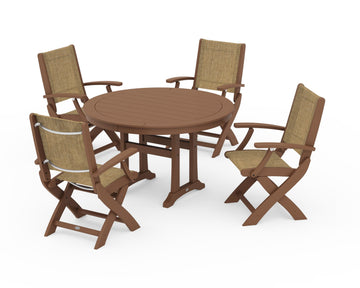 Coastal Folding Chair 5-Piece Round Dining Set with Trestle Legs