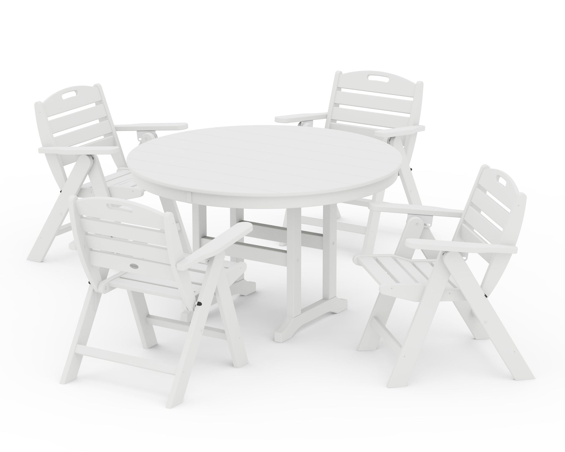 Nautical Folding Lowback Chair 5-Piece Round Farmhouse Dining Set