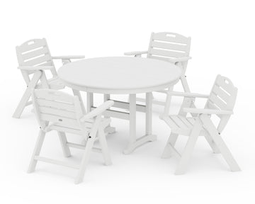Nautical Folding Lowback Chair 5-Piece Round Farmhouse Dining Set
