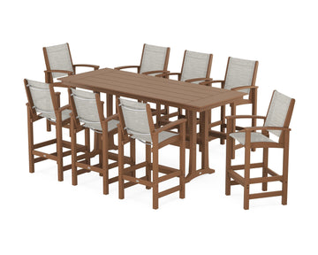 Coastal 9-Piece Farmhouse Bar Set with Trestle Legs