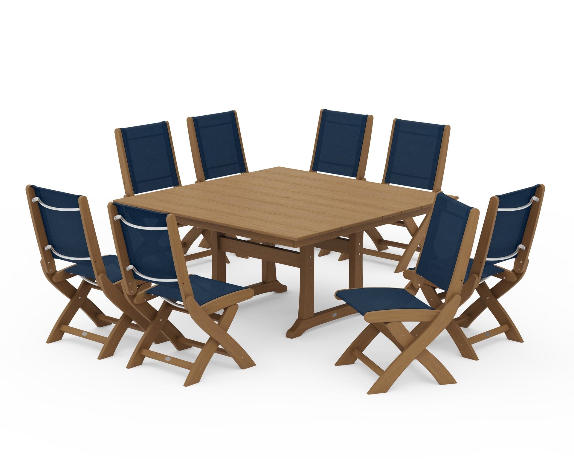 Coastal Folding Side Chair 9-Piece Farmhouse Dining Set