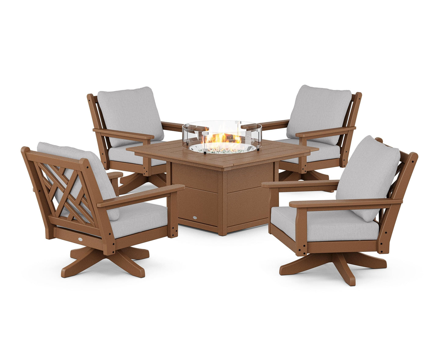 Chippendale 5-Piece Deep Seating Swivel Conversation Set with Fire Pit Table