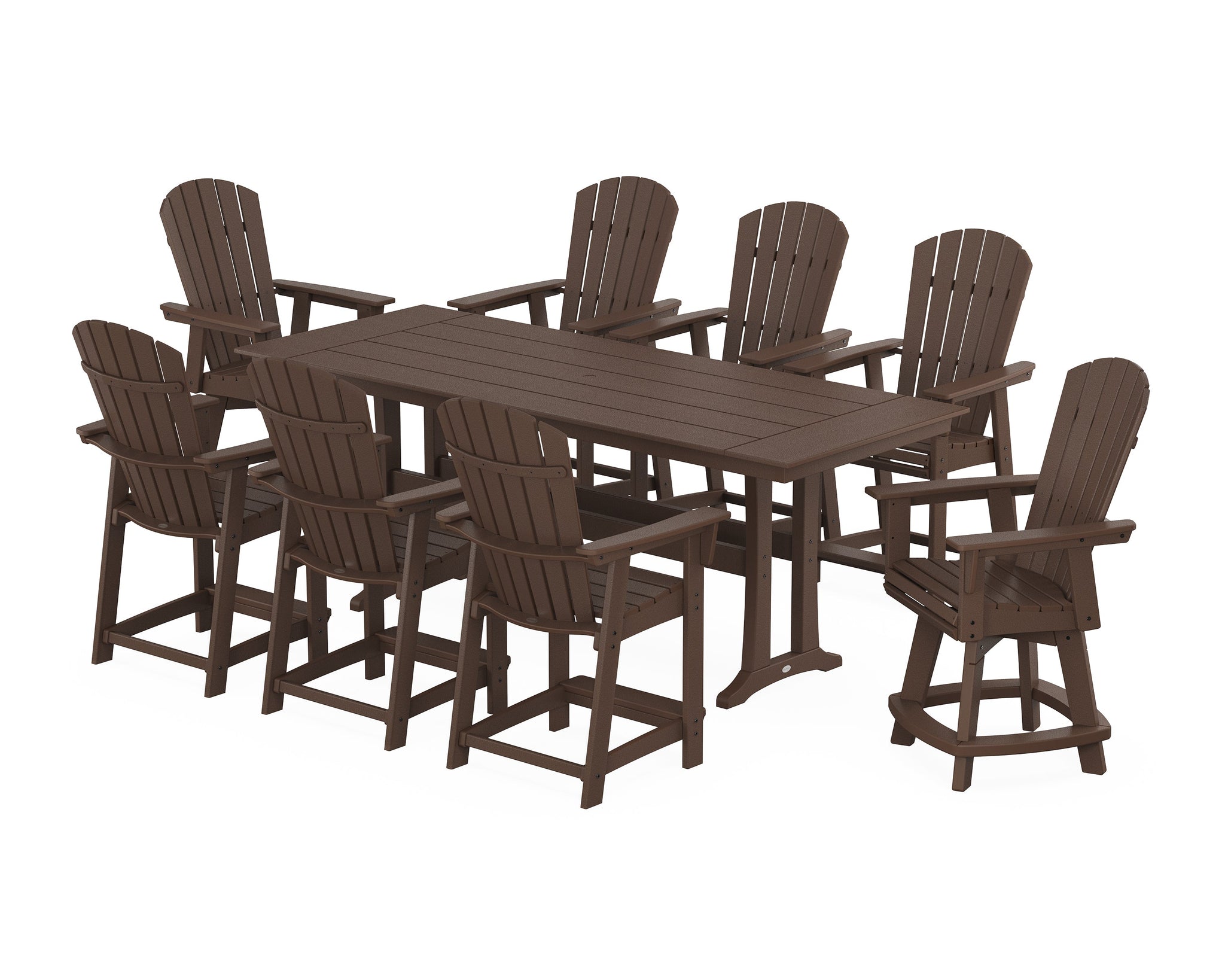Nautical Curveback Adirondack Swivel Chair 9-Piece Farmhouse Counter Set with Trestle Legs