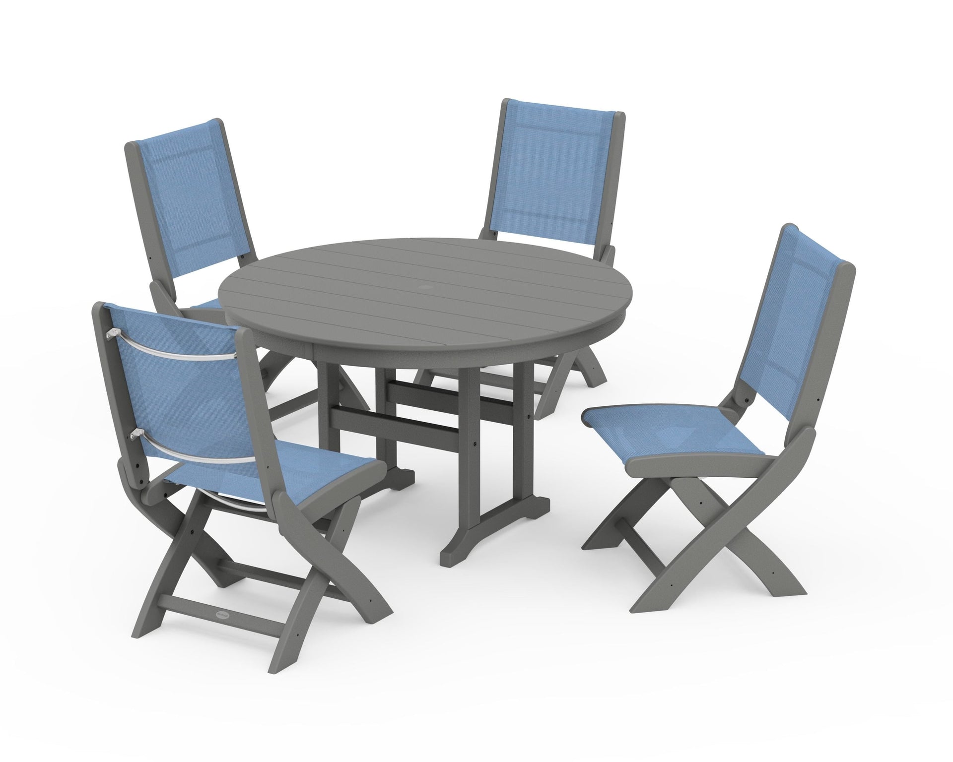 Coastal Folding Side Chair 5-Piece Round Dining Set