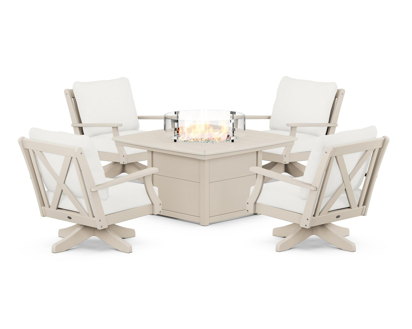 Braxton 5-Piece Deep Seating Swivel Conversation Set with Fire Pit Table