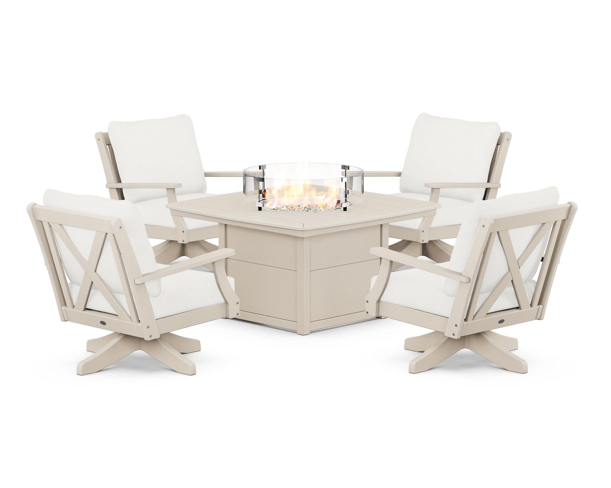 Braxton 5-Piece Deep Seating Swivel Conversation Set with Fire Pit Table