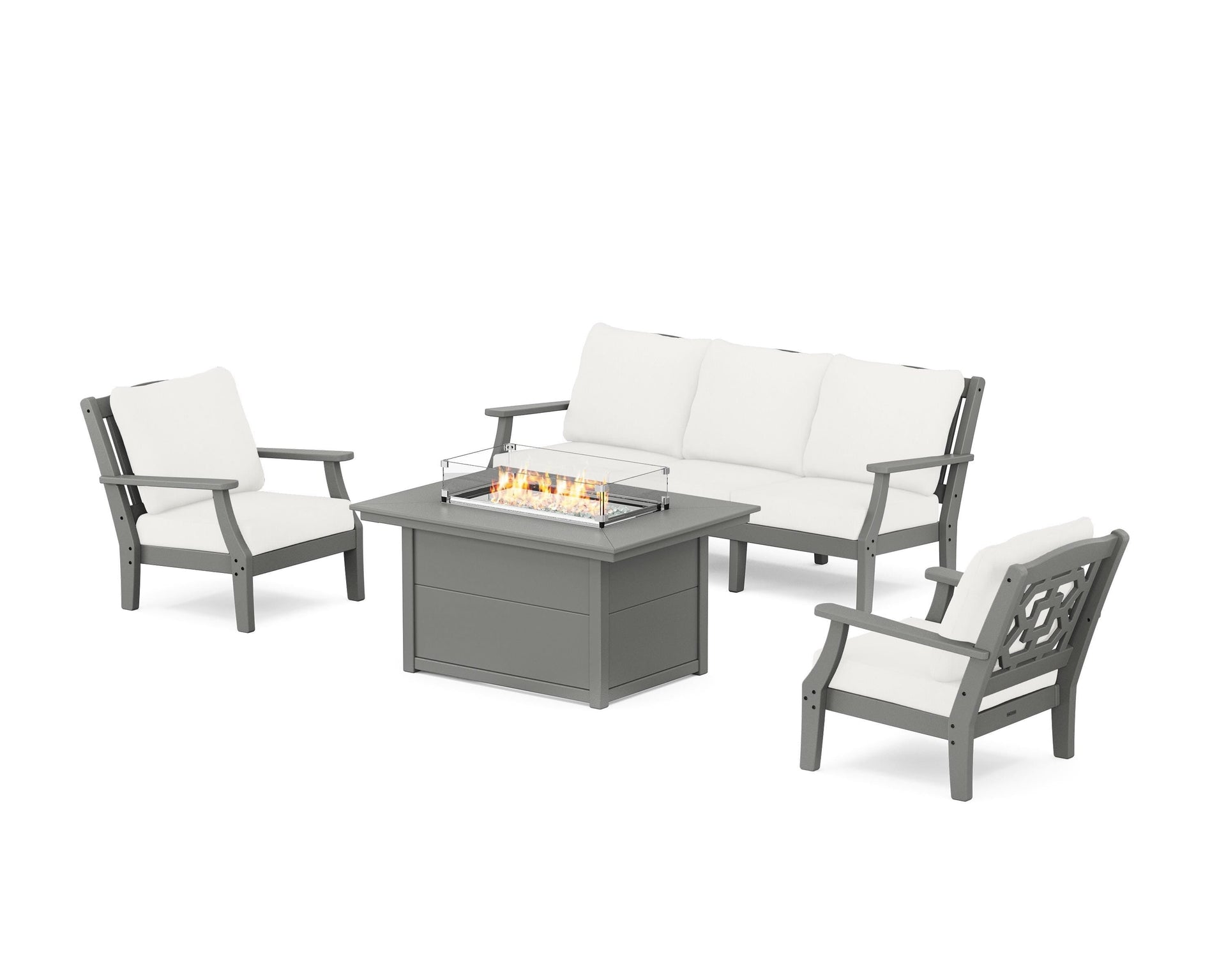 Chinoiserie Deep Seating Fire Pit Table Set