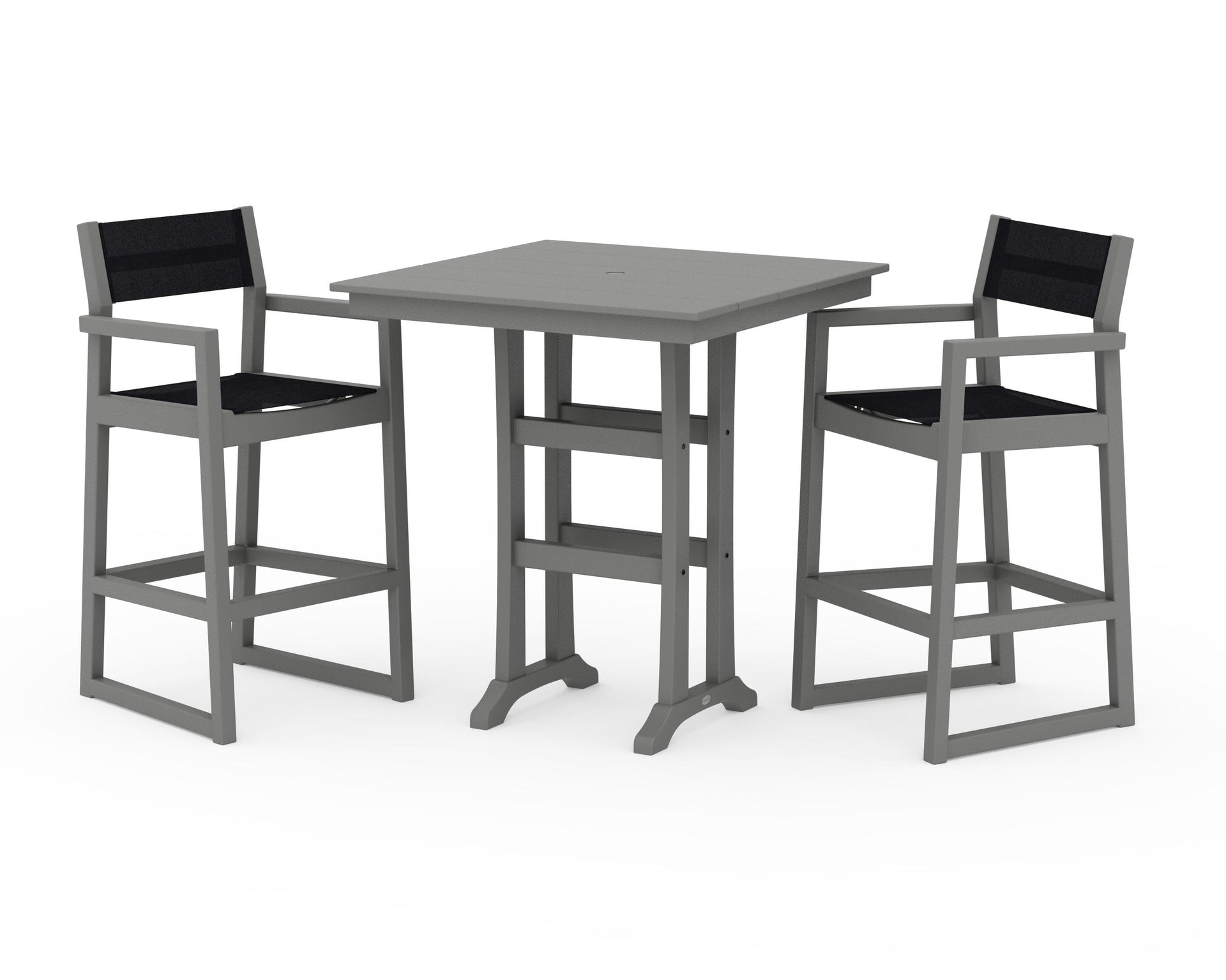 EDGE Sling Arm Chair 3-Piece Farmhouse Bar Set with Trestle Legs