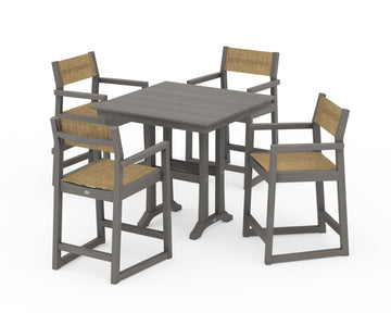EDGE Sling Arm Chair 5-Piece Farmhouse Counter Set with Trestle Legs