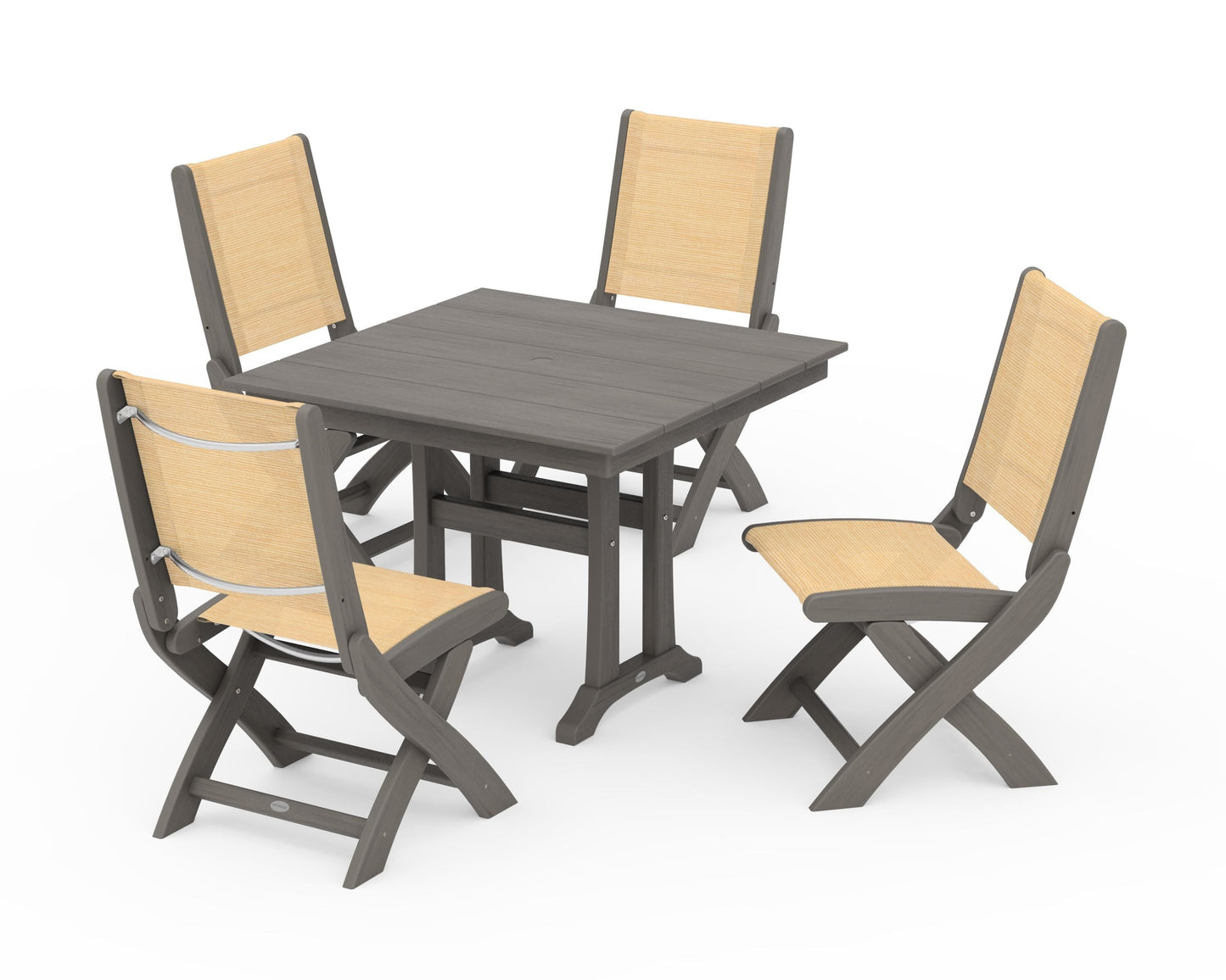 Coastal Folding Side Chair 5-Piece Farmhouse Dining Set With Trestle Legs