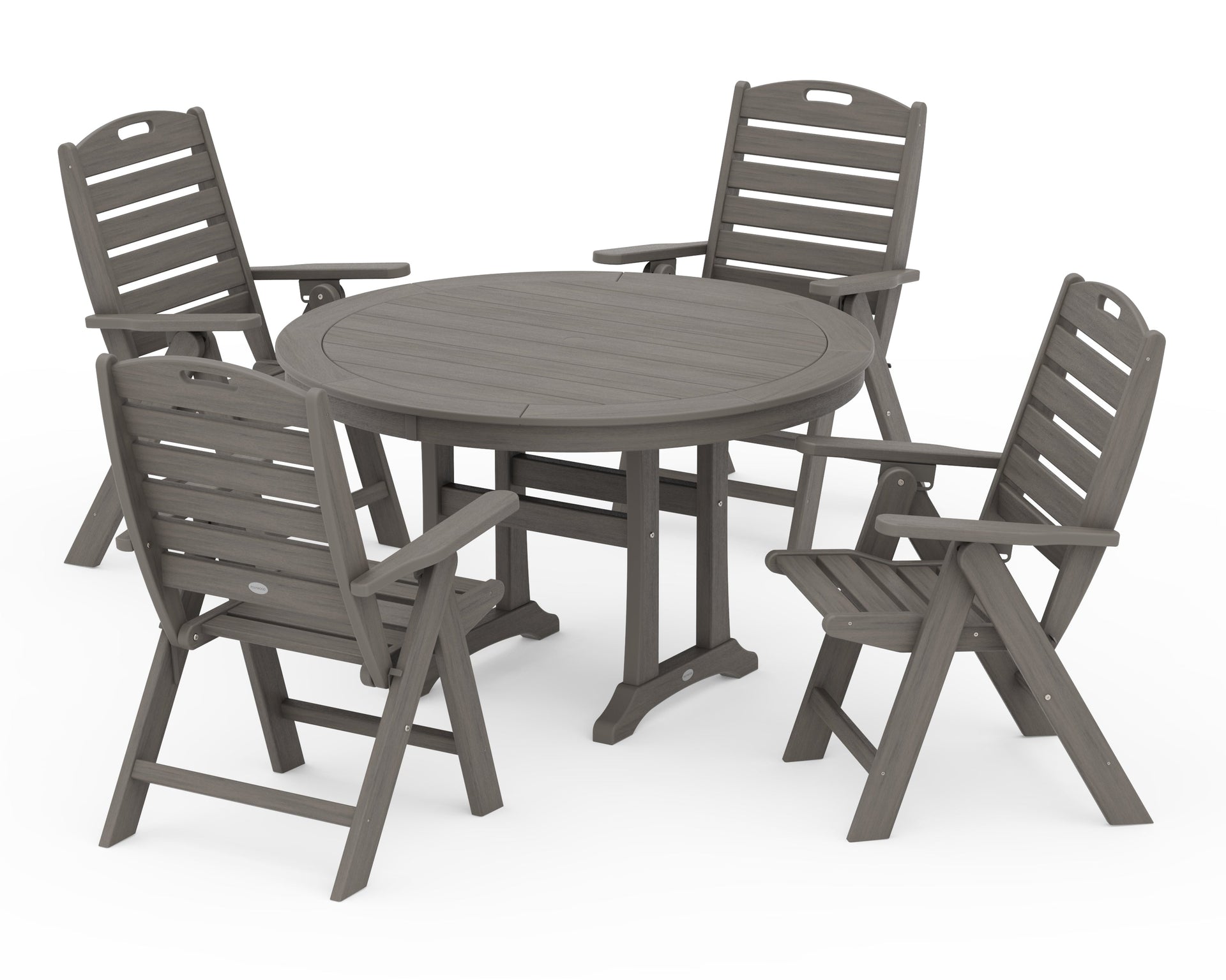 Nautical Highback Chair 5-Piece Round Dining Set with Trestle Legs