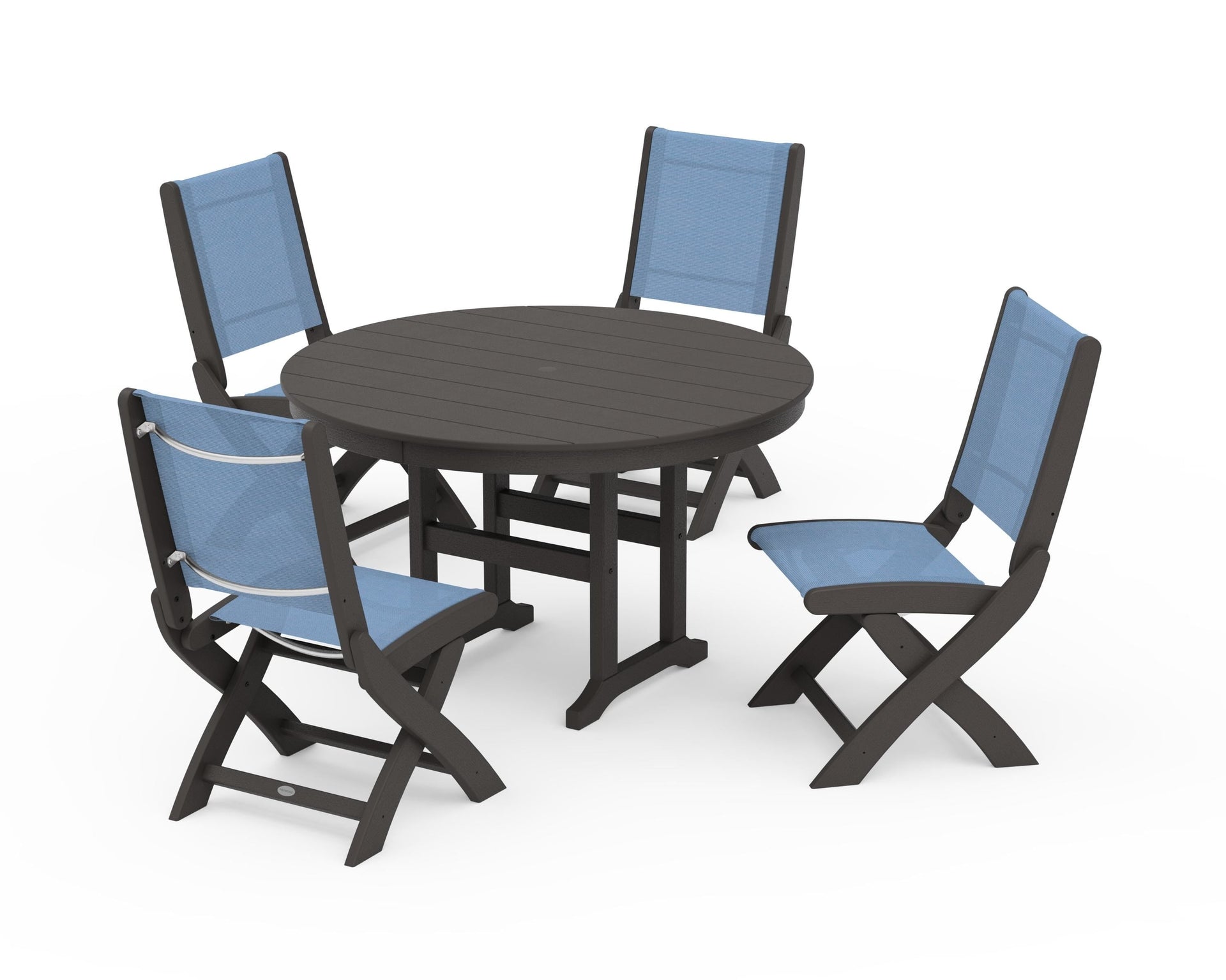 Coastal Folding Side Chair 5-Piece Round Dining Set