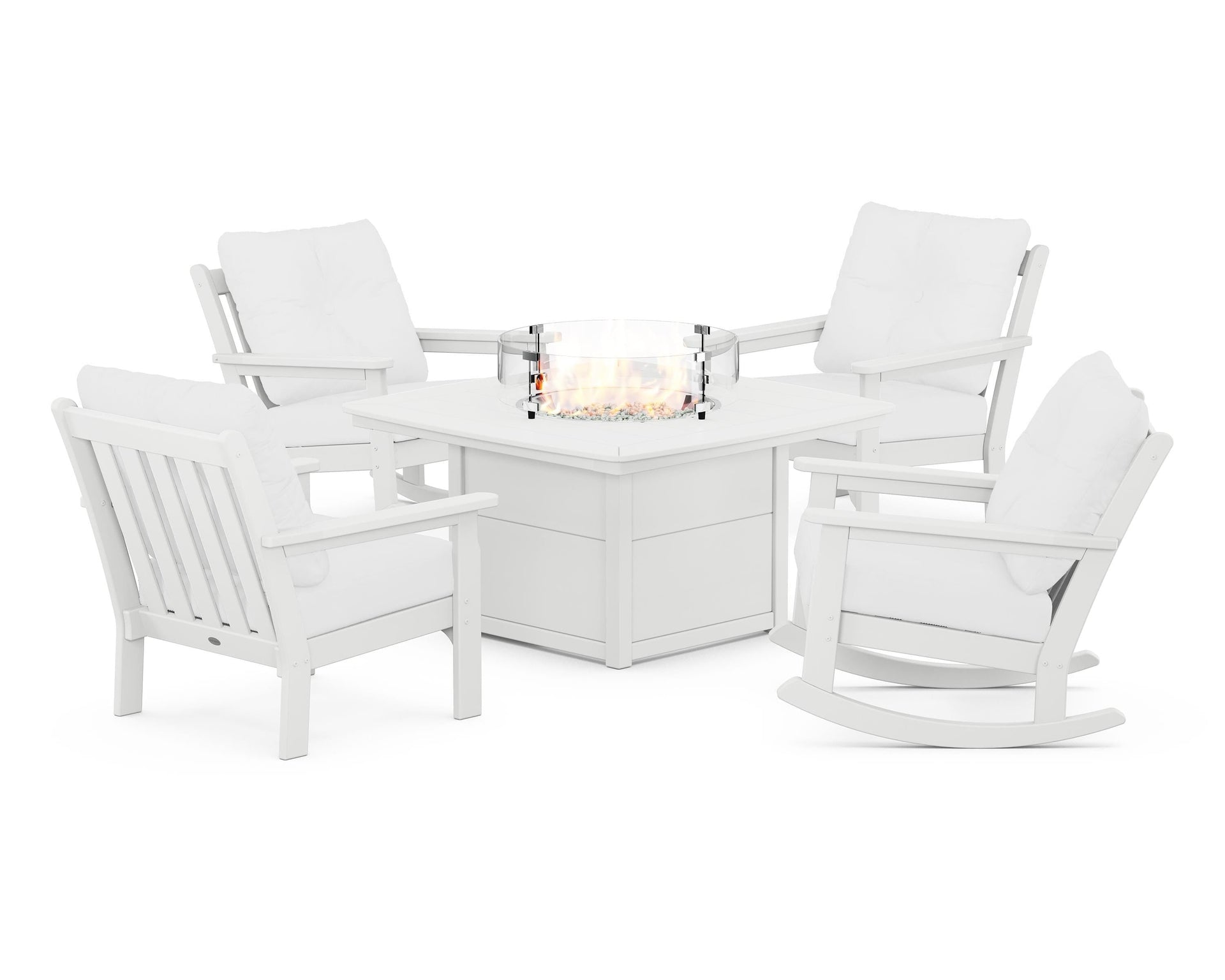 Vineyard 5-Piece Deep Seating Rocking Chair Conversation Set with Fire Pit Table