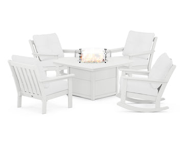 Vineyard 5-Piece Deep Seating Rocking Chair Conversation Set with Fire Pit Table