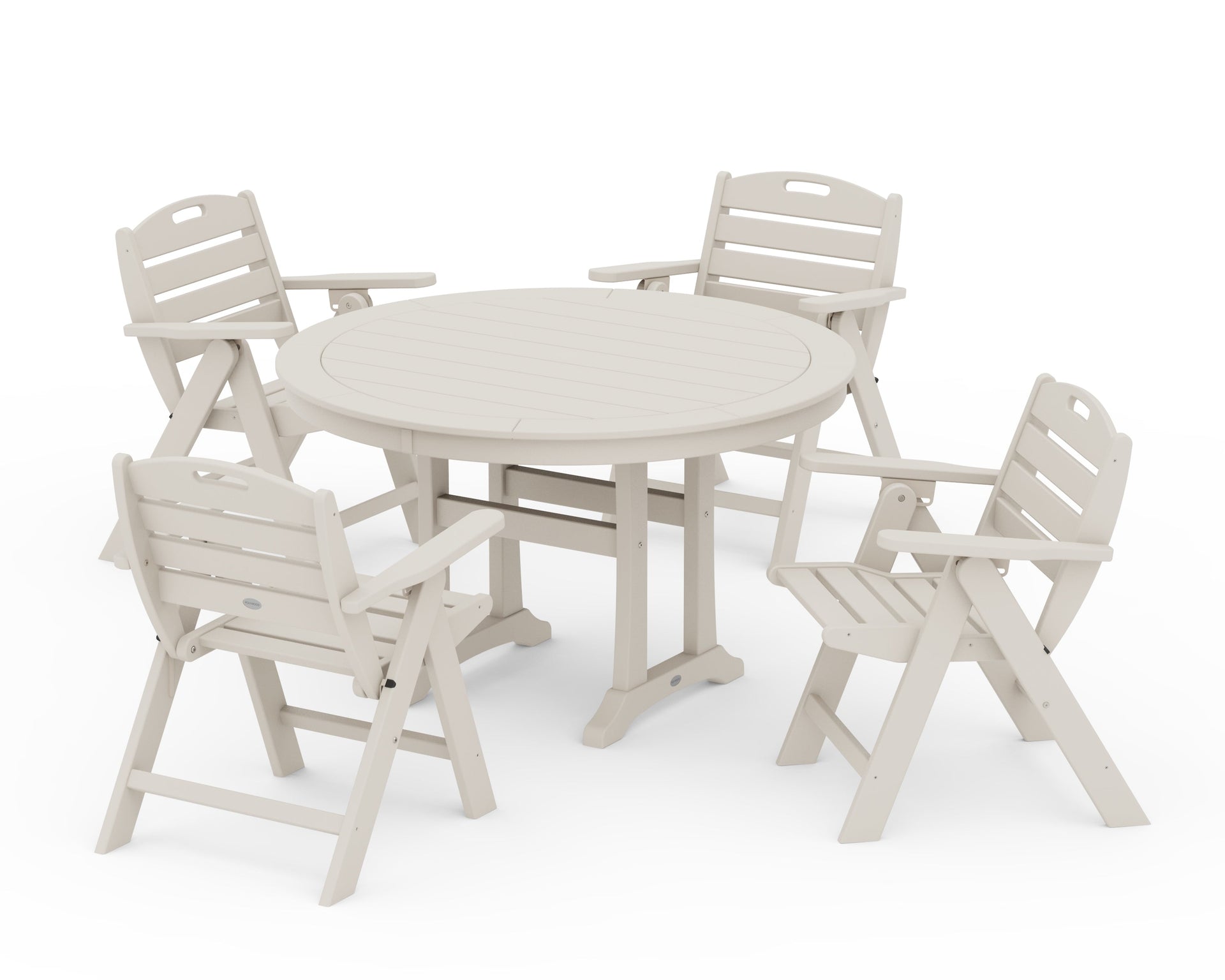 Nautical Folding Lowback Chair 5-Piece Round Dining Set With Trestle Legs