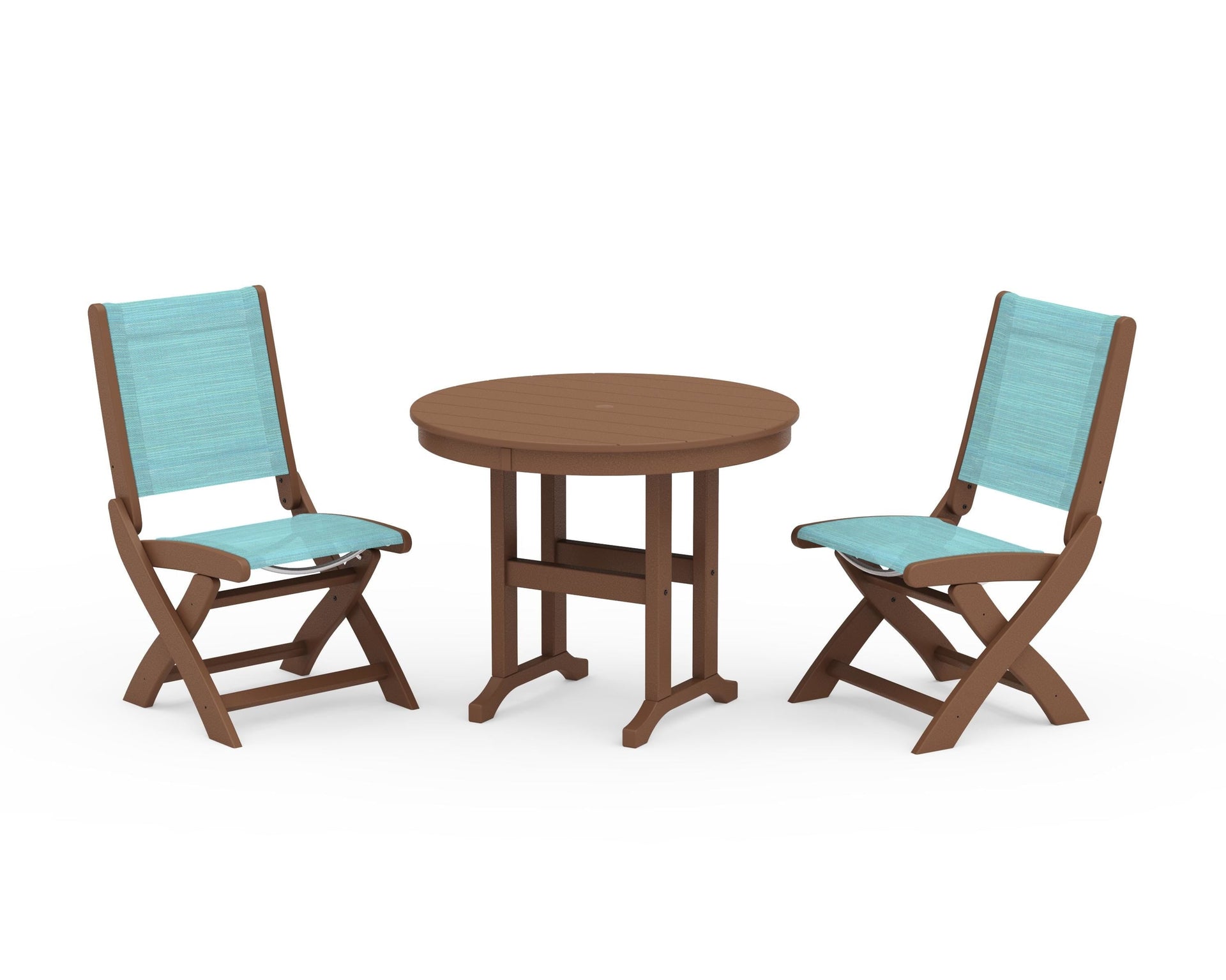 Coastal Folding Side Chair 3-Piece Round Dining Set