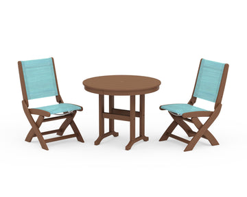 Coastal Folding Side Chair 3-Piece Round Dining Set