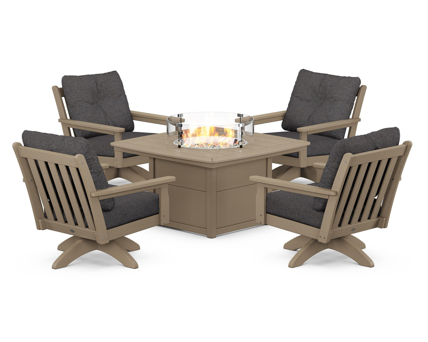 Vineyard 5-Piece Deep Seating Swivel Conversation Set with Fire Pit Table