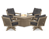 Vineyard 5-Piece Deep Seating Swivel Conversation Set with Fire Pit Table