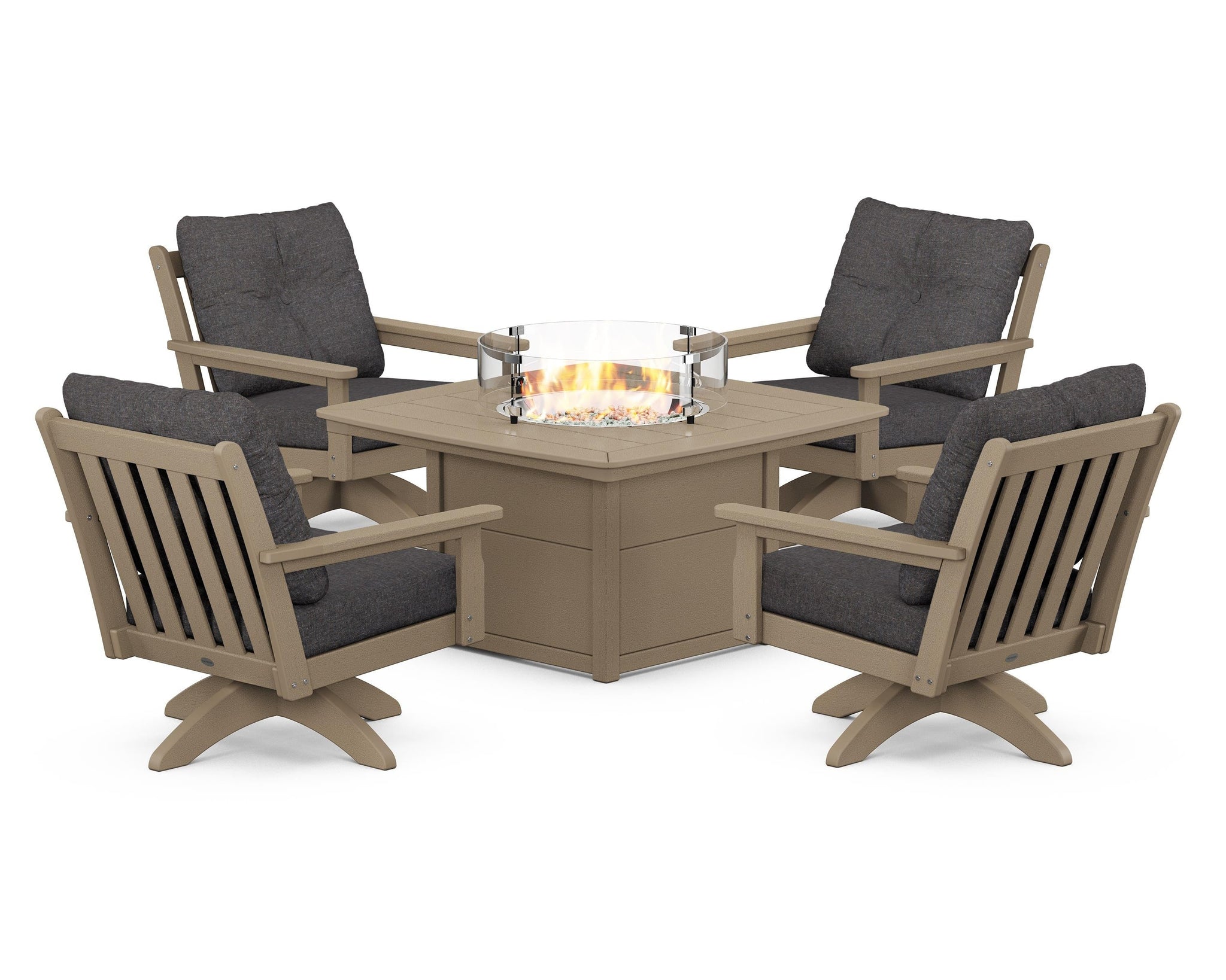 Vineyard 5-Piece Deep Seating Swivel Conversation Set with Fire Pit Table