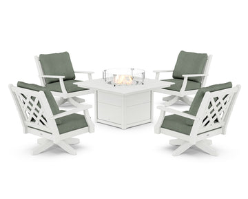 Wovendale 5-Piece Deep Seating Swivel Conversation Set with Fire Pit Table