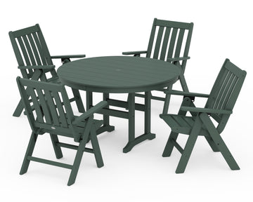 Vineyard Folding Chair 5-Piece Round Farmhouse Dining Set