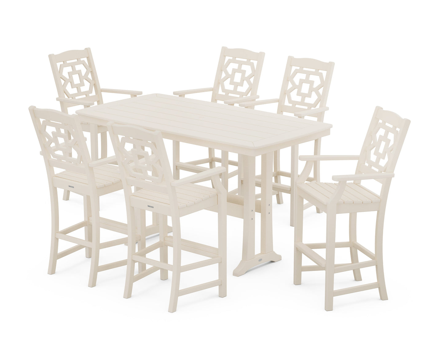 Chinoiserie Arm Chair 7-Piece Bar Set with Trestle Legs