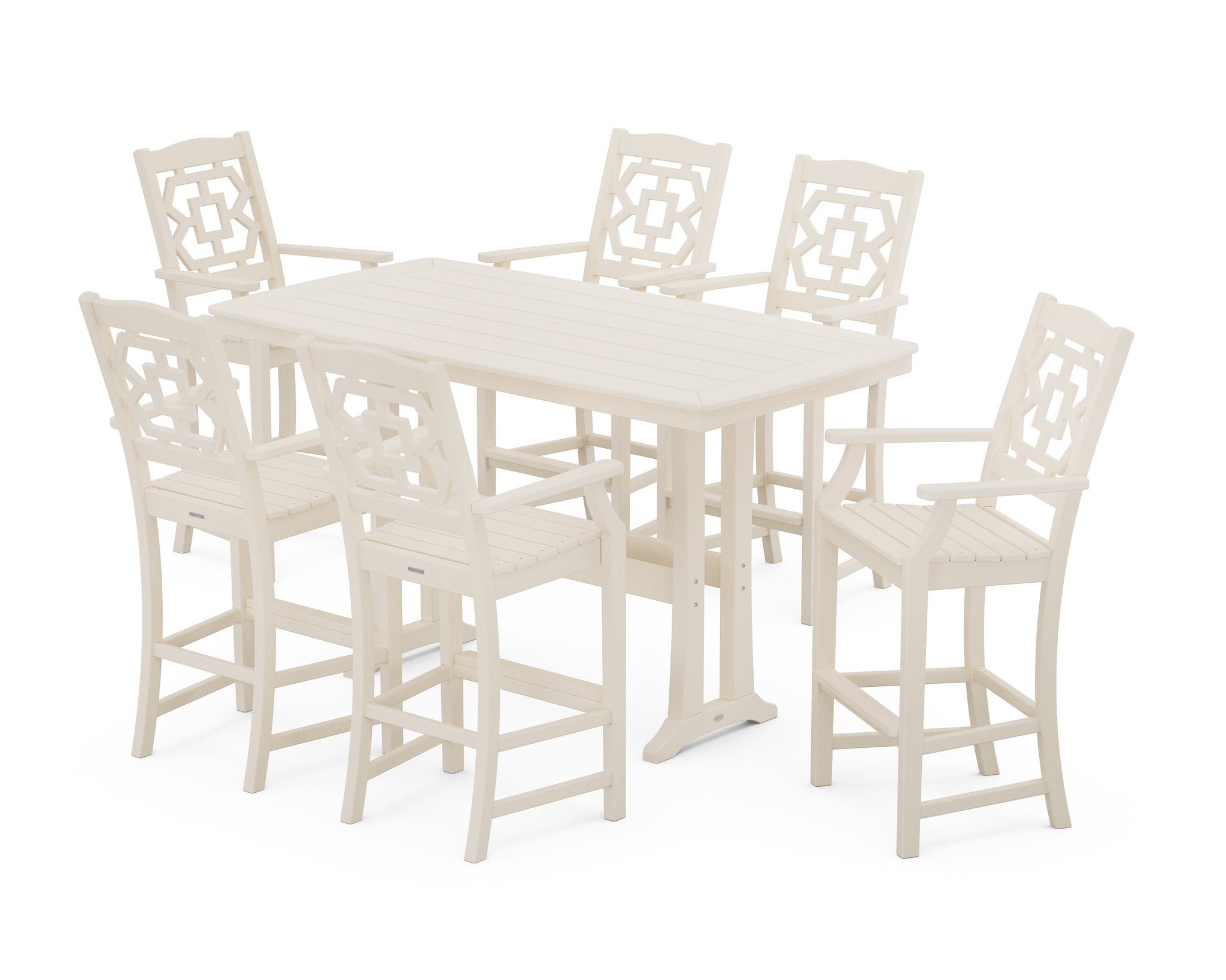Chinoiserie Arm Chair 7-Piece Bar Set with Trestle Legs