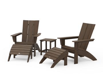 Modern Curveback Adirondack Chair 5-Piece Set with Ottomans and 18" Side Table