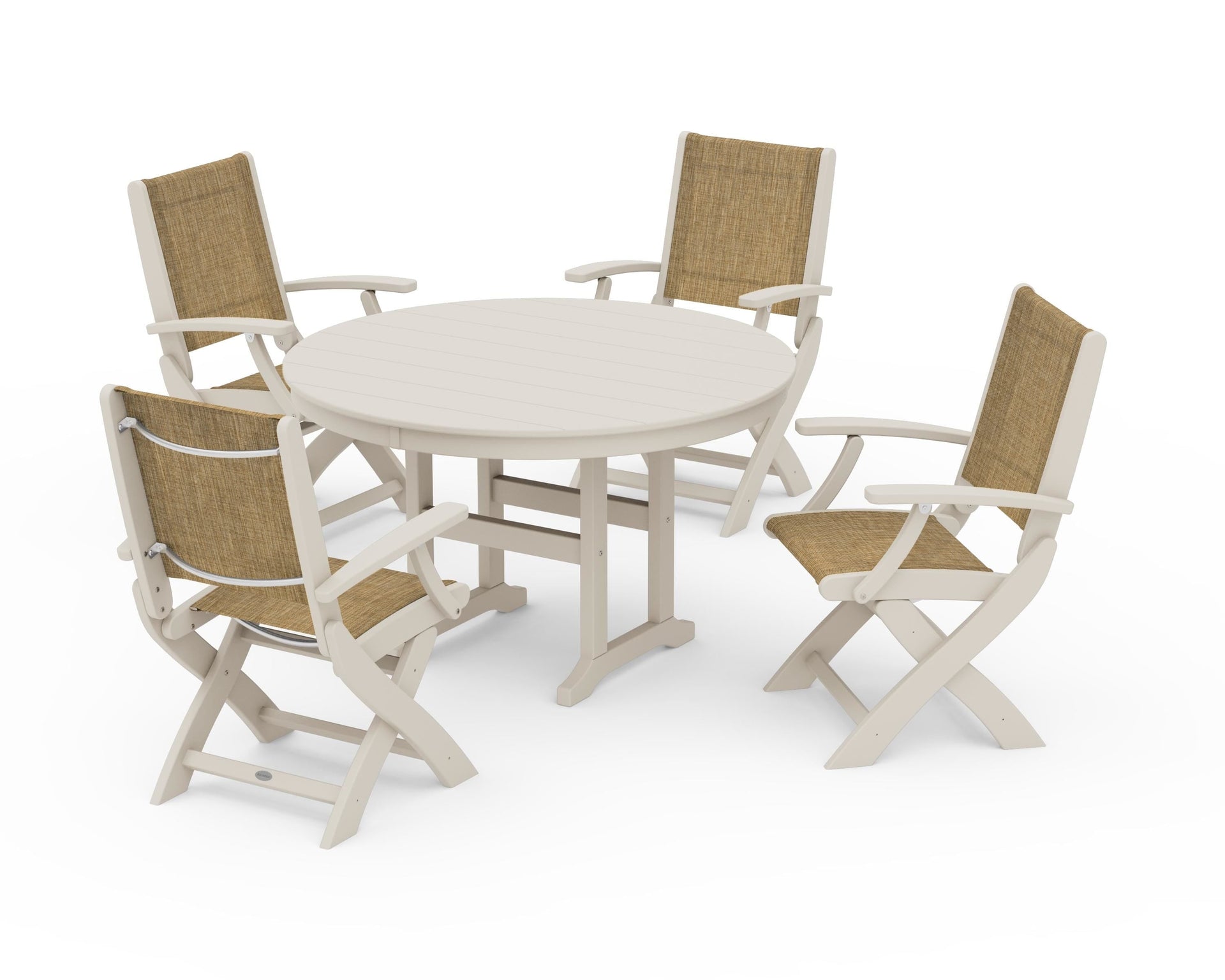 Coastal Folding Chair 5-Piece Round Dining Set