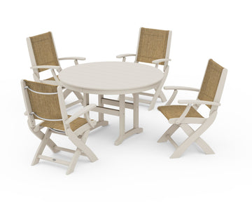 Coastal Folding Chair 5-Piece Round Dining Set