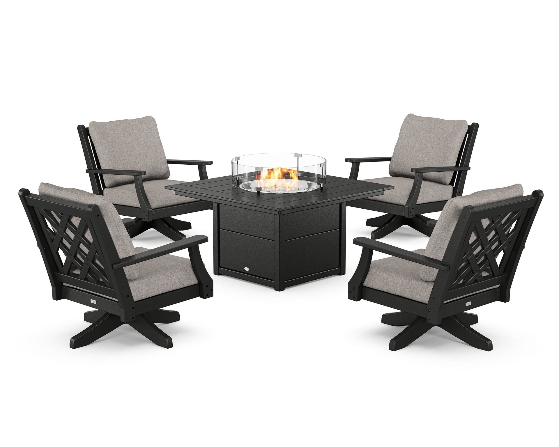Wovendale 5-Piece Deep Seating Swivel Conversation Set with Fire Pit Table