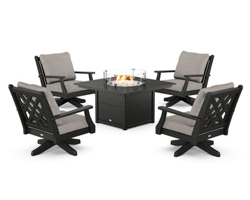 Wovendale 5-Piece Deep Seating Swivel Conversation Set with Fire Pit Table