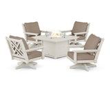 Chippendale 5-Piece Deep Seating Swivel Conversation Set with Fire Pit Table