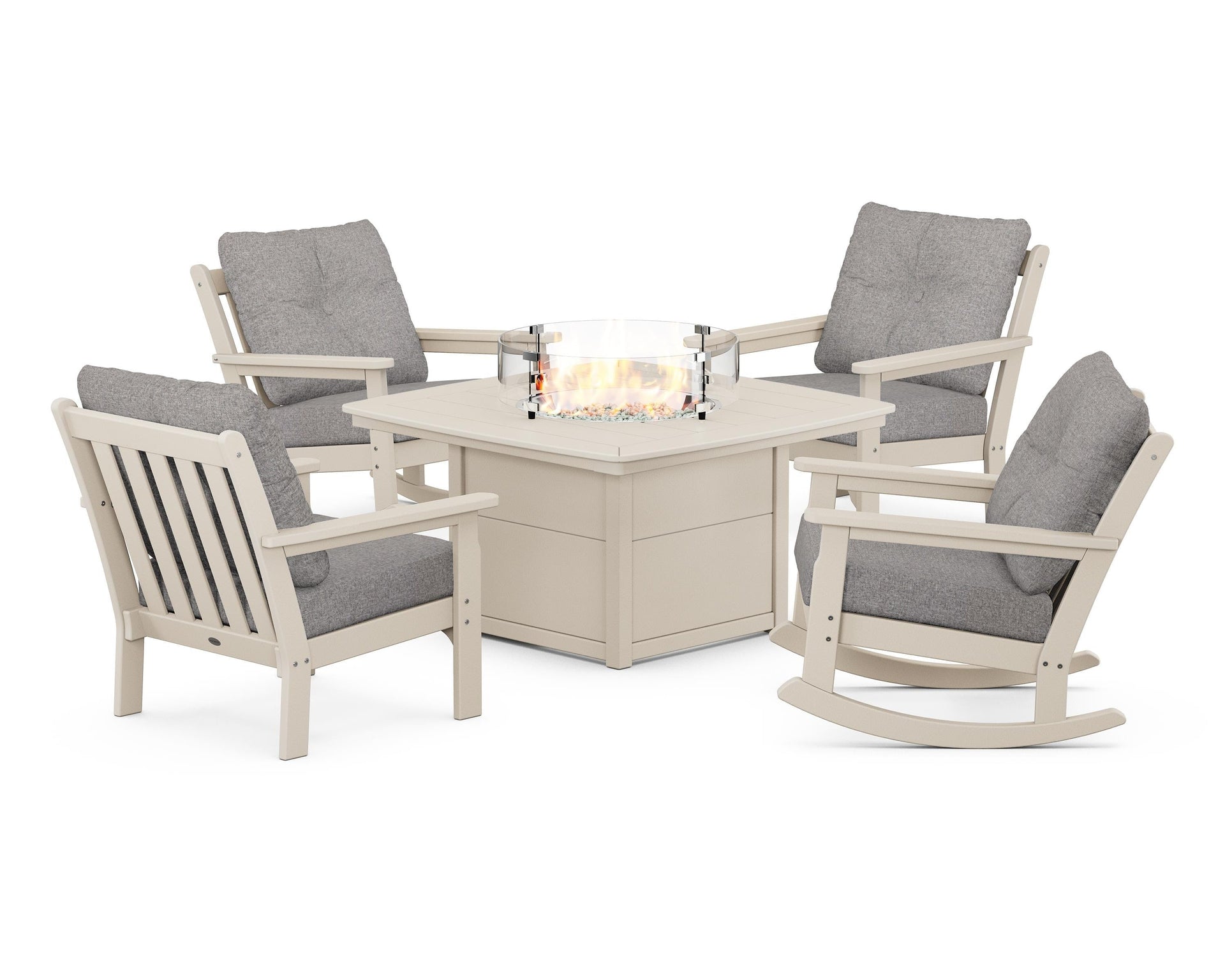 Vineyard 5-Piece Deep Seating Rocking Chair Conversation Set with Fire Pit Table