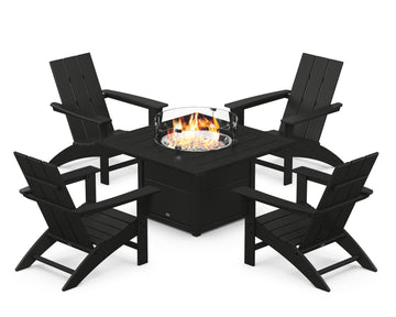 Modern 5-Piece Adirondack Chair Conversation Set with Fire Pit Table