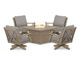 Braxton 5-Piece Deep Seating Swivel Conversation Set with Fire Pit Table