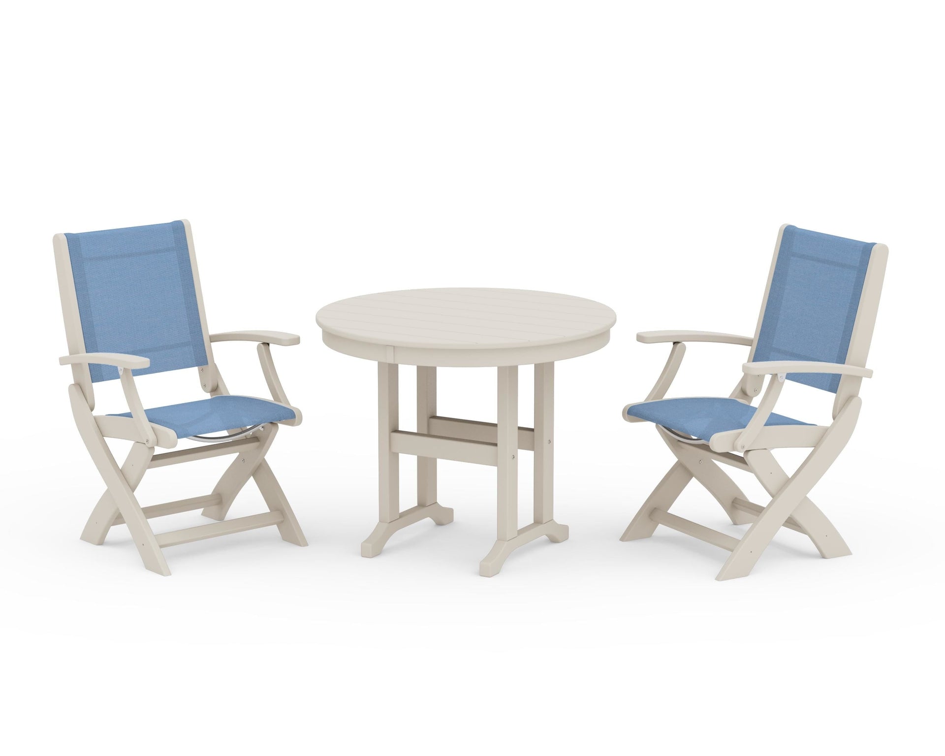 Coastal Folding Chair 3-Piece Round Dining Set